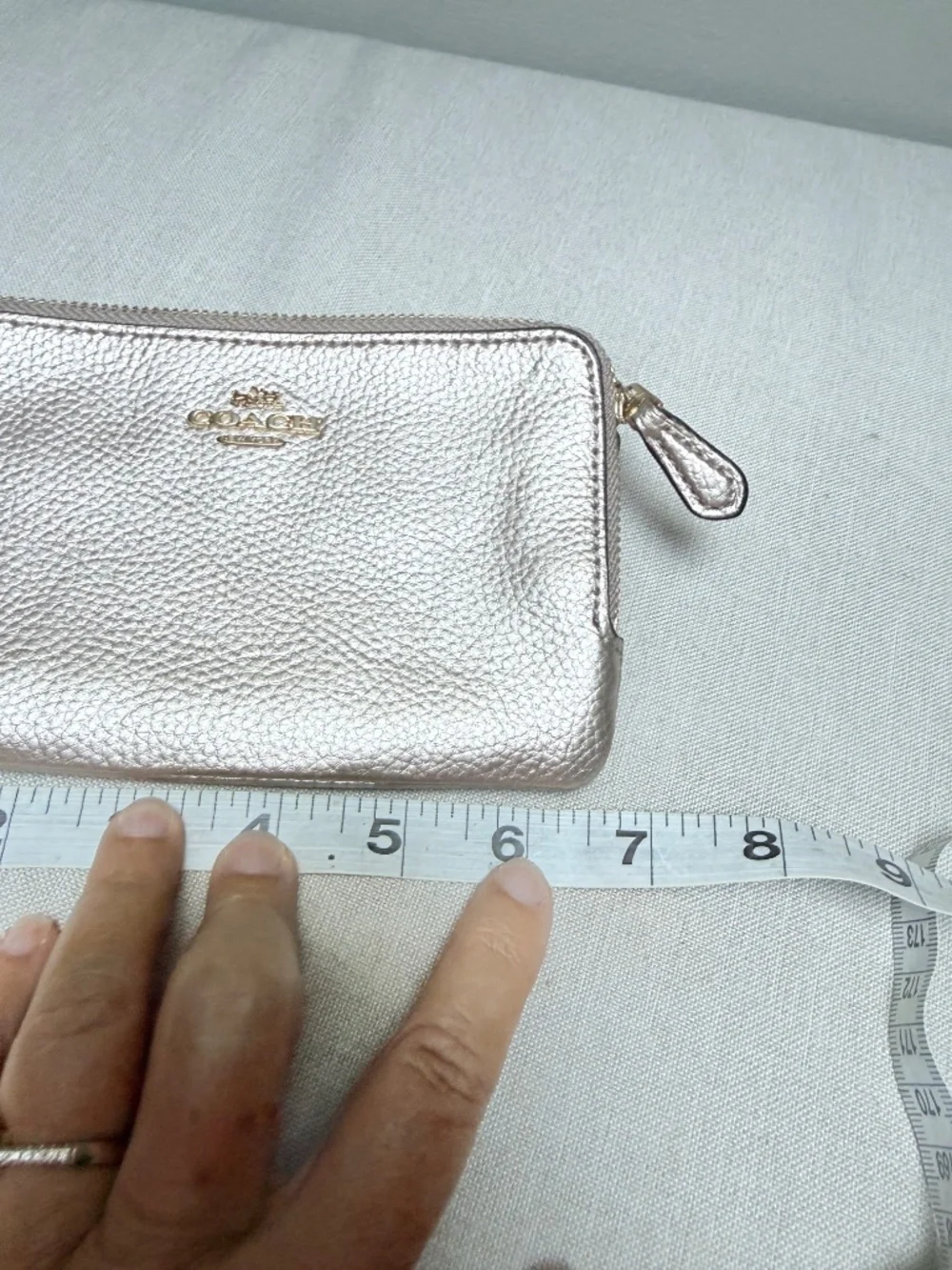 Coach Double Zip Wristlet Metallic Rose Gold